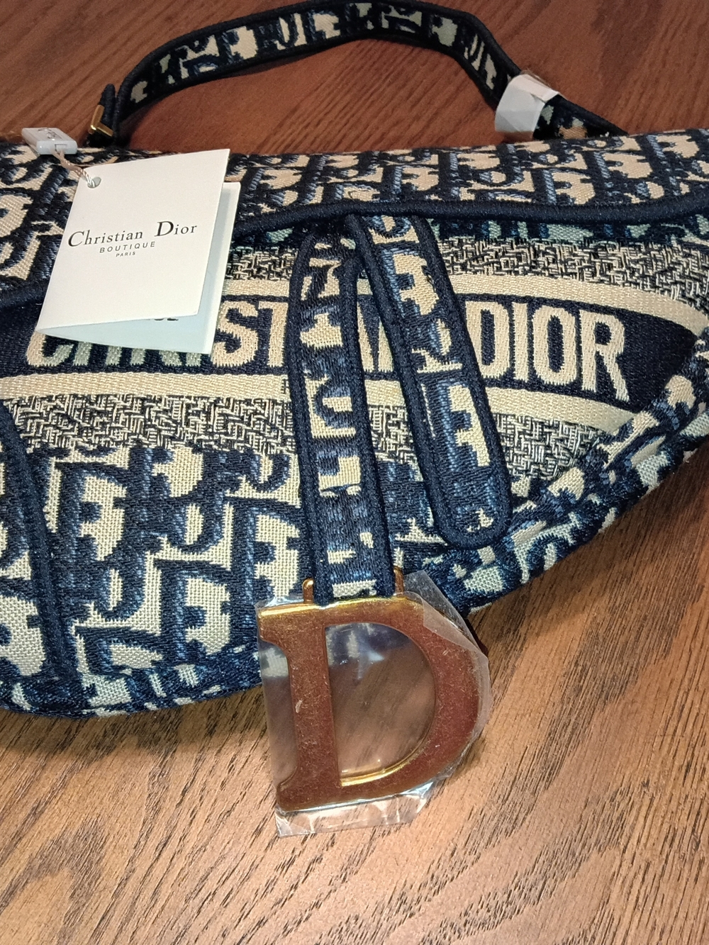 Blue Beige Oblique Saddle Bag